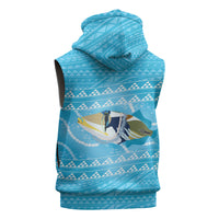 Aloha Hawaii Humuhumu Reef Triggerfish Sleeveless Hoodie Hawaiian Leis Kakau Pattern LT14 - Polynesian Pride