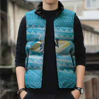 Aloha Hawaii Humuhumu Reef Triggerfish Sleeveless Puffer Jacket Hawaiian Leis Kakau Pattern LT14 - Polynesian Pride