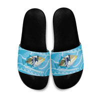 Aloha Hawaii Humuhumu Reef Triggerfish Slide Sandals Hawaiian Leis Kakau Pattern LT14 Blue - Polynesian Pride