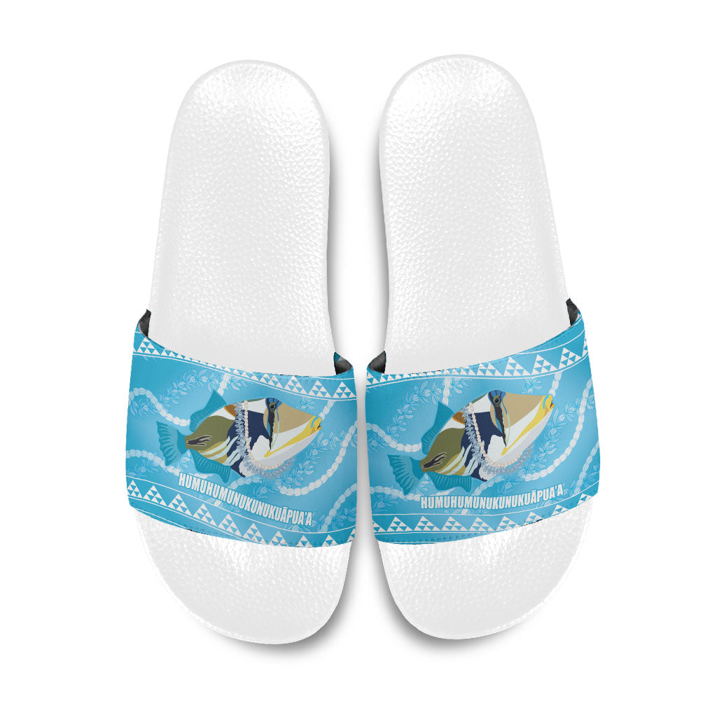 Aloha Hawaii Humuhumu Reef Triggerfish Slide Sandals Hawaiian Leis Kakau Pattern LT14 Blue - Polynesian Pride