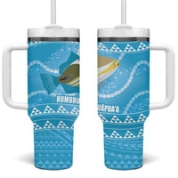 Aloha Hawaii Humuhumu Reef Triggerfish Tumbler With Handle Hawaiian Leis Kakau Pattern LT14 One Size: 40 oz Blue - Polynesian Pride