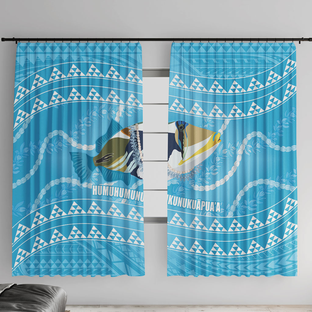 Aloha Hawaii Humuhumu Reef Triggerfish Window Curtain Hawaiian Leis Kakau Pattern LT14 With Hooks Blue - Polynesian Pride