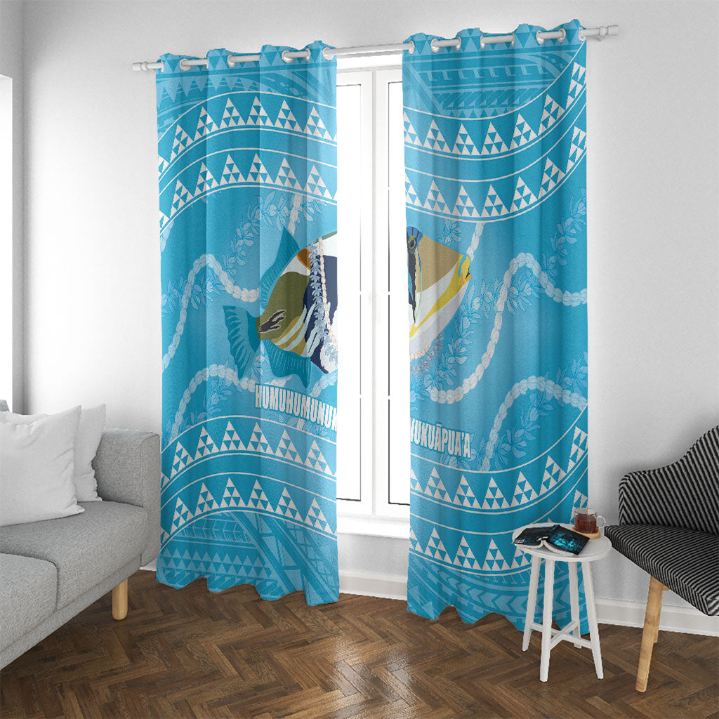 Aloha Hawaii Humuhumu Reef Triggerfish Window Curtain Hawaiian Leis Kakau Pattern LT14 With Grommets Blue - Polynesian Pride