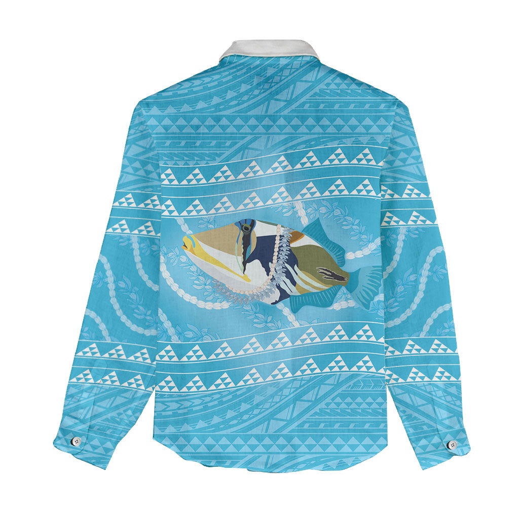 Aloha Hawaii Humuhumu Reef Triggerfish Women Casual Shirt Hawaiian Leis Kakau Pattern LT14 - Polynesian Pride