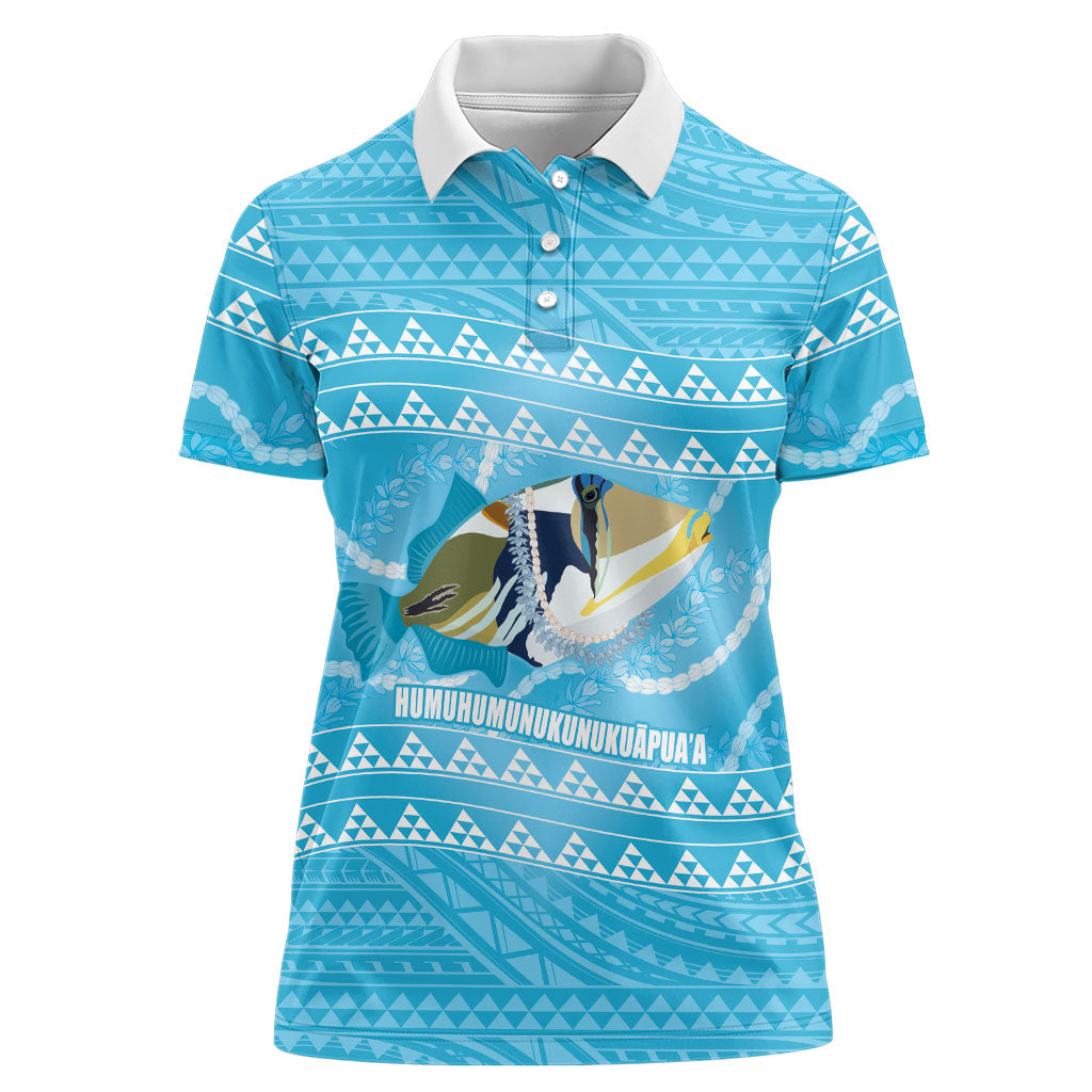 Aloha Hawaii Humuhumu Reef Triggerfish Women Polo Shirt Hawaiian Leis Kakau Pattern LT14 Female Blue - Polynesian Pride