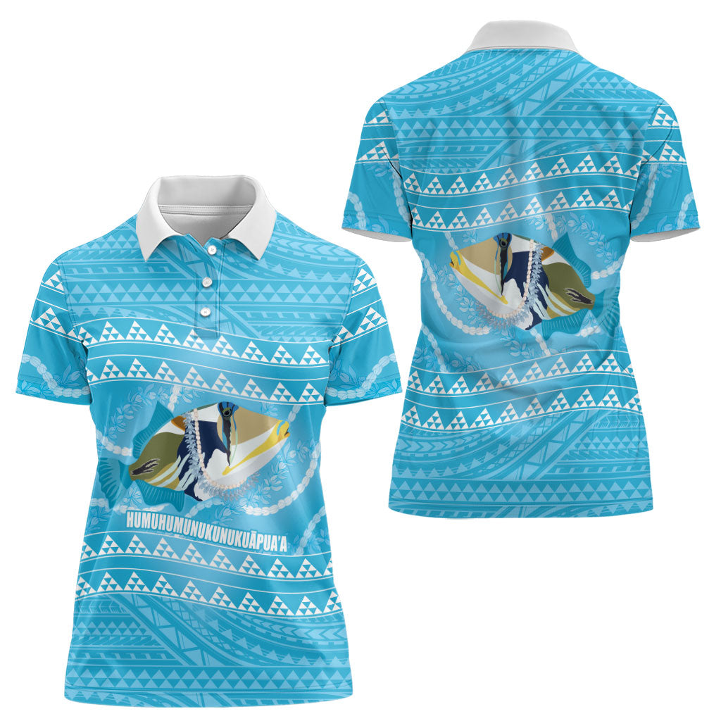 Aloha Hawaii Humuhumu Reef Triggerfish Women Polo Shirt Hawaiian Leis Kakau Pattern LT14 - Polynesian Pride
