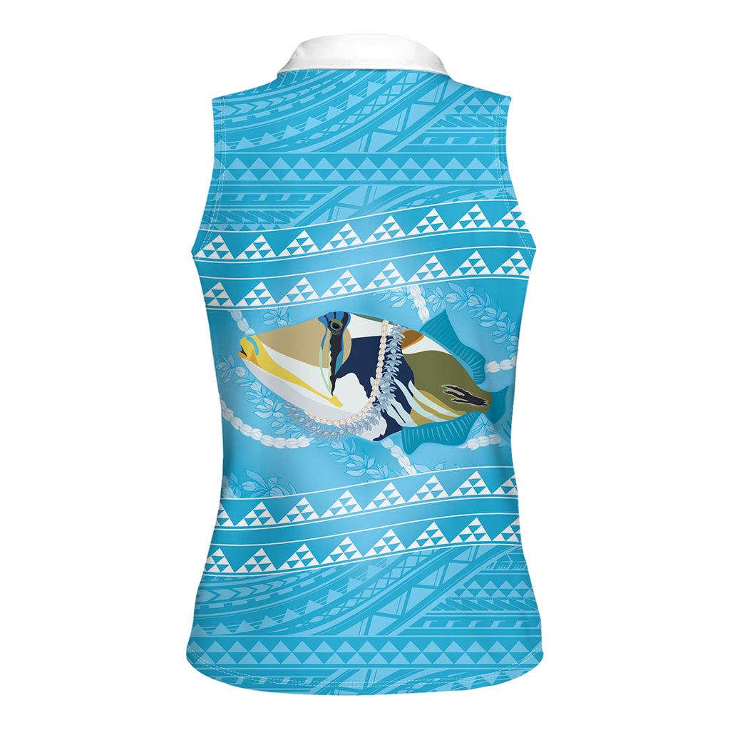Aloha Hawaii Humuhumu Reef Triggerfish Women Sleeveless Polo Shirt Hawaiian Leis Kakau Pattern LT14 - Polynesian Pride