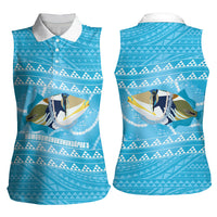 Aloha Hawaii Humuhumu Reef Triggerfish Women Sleeveless Polo Shirt Hawaiian Leis Kakau Pattern LT14 - Polynesian Pride
