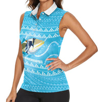 Aloha Hawaii Humuhumu Reef Triggerfish Women Sleeveless Polo Shirt Hawaiian Leis Kakau Pattern LT14 - Polynesian Pride