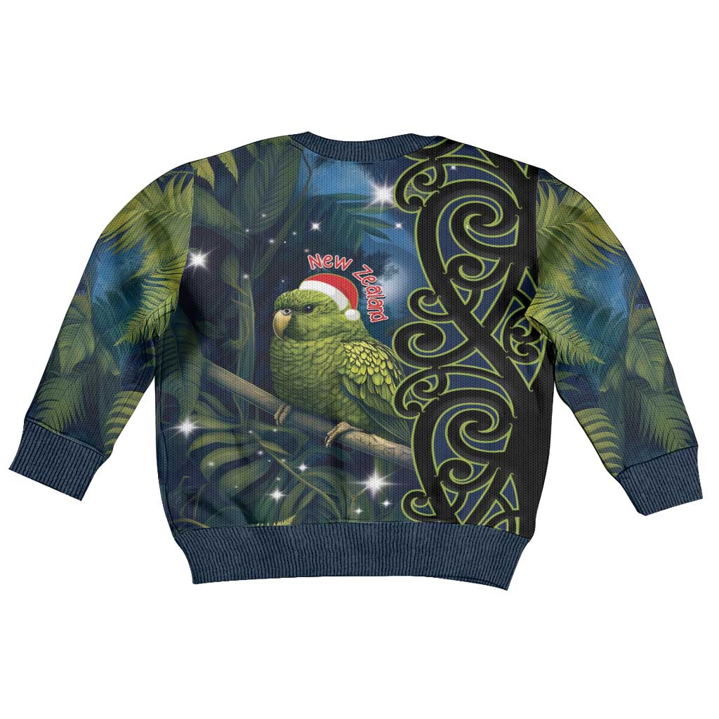 New Zealand Christmas Kid Ugly Christmas Sweater Cute Kakapo Meri Kirihimete Maori Koru