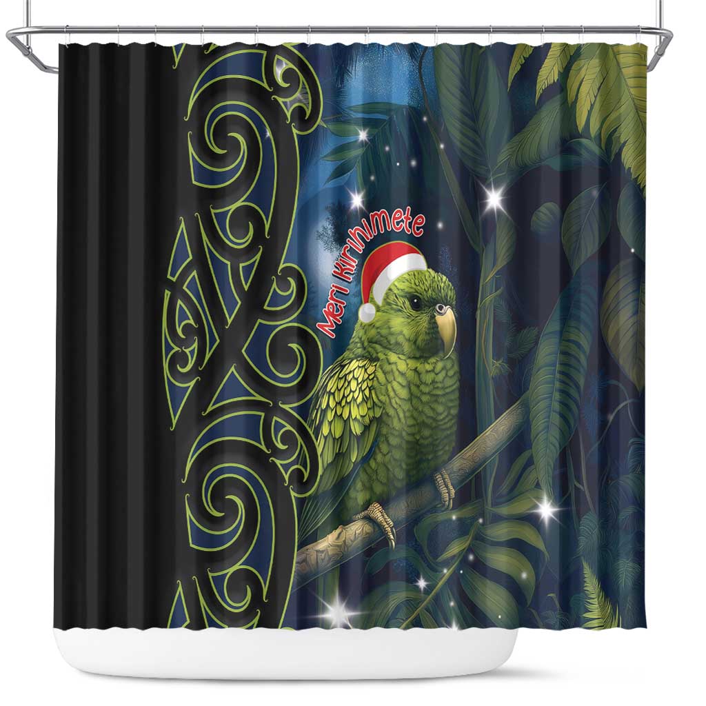 New Zealand Christmas Shower Curtain Cute Kakapo Meri Kirihimete Maori Koru LT14 Blue - Polynesian Pride