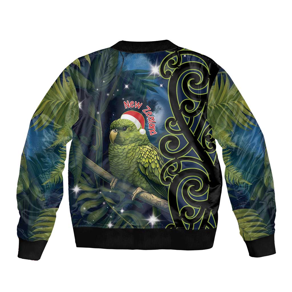 New Zealand Christmas Sleeve Zip Bomber Jacket Cute Kakapo Meri Kirihimete Maori Koru