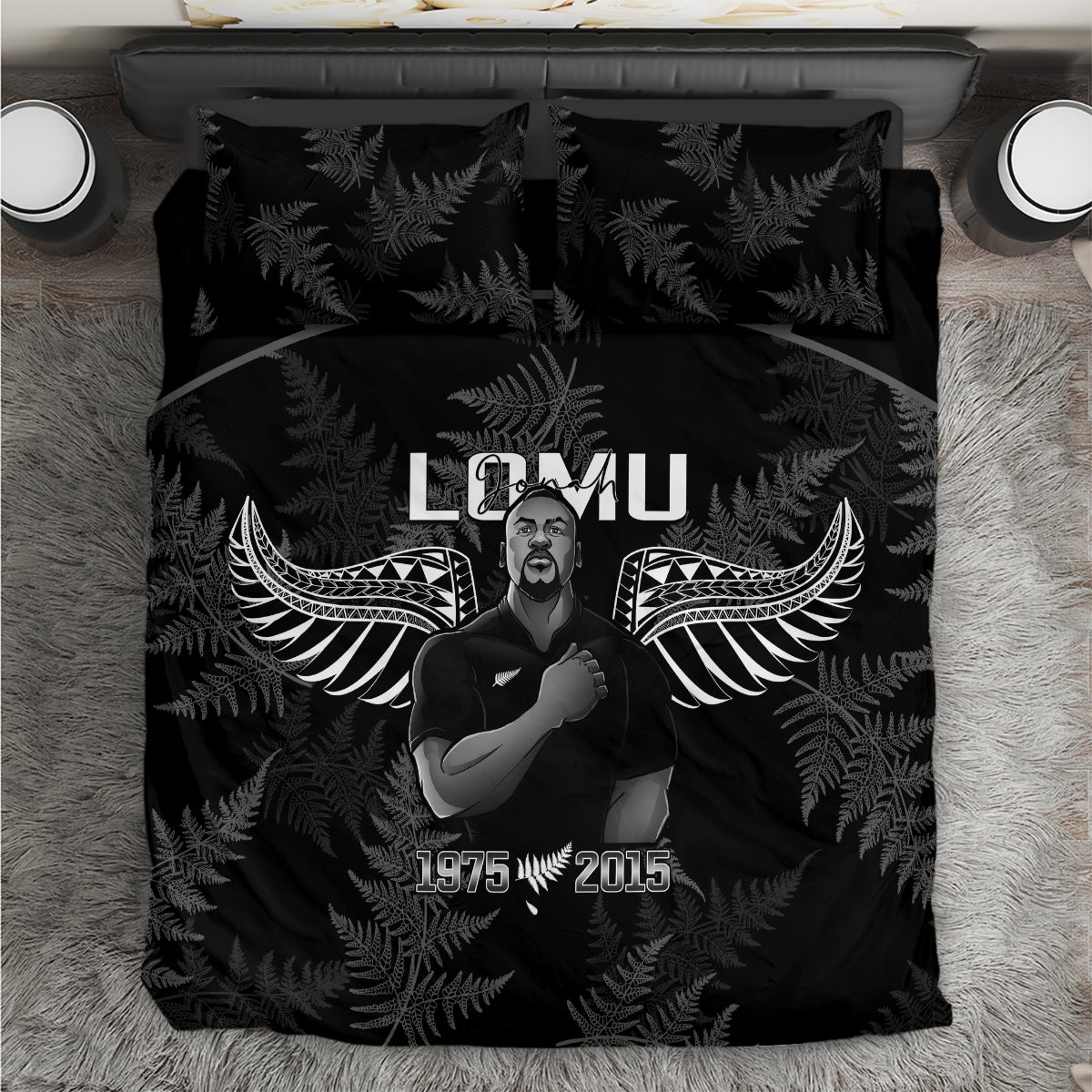 New Zealand Silver Fern Rugby Bedding Set Aotearoa Godfather Proud Gone But Never Forgotten LT14 Black - Polynesian Pride