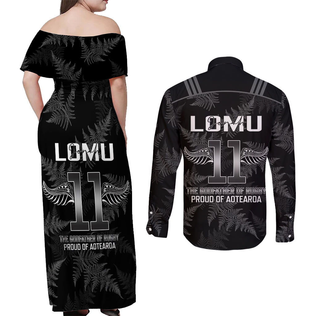 New Zealand Silver Fern Rugby Couples Matching Off Shoulder Maxi Dress and Long Sleeve Button Shirt Aotearoa Godfather Proud Gone But Never Forgotten LT14 - Polynesian Pride