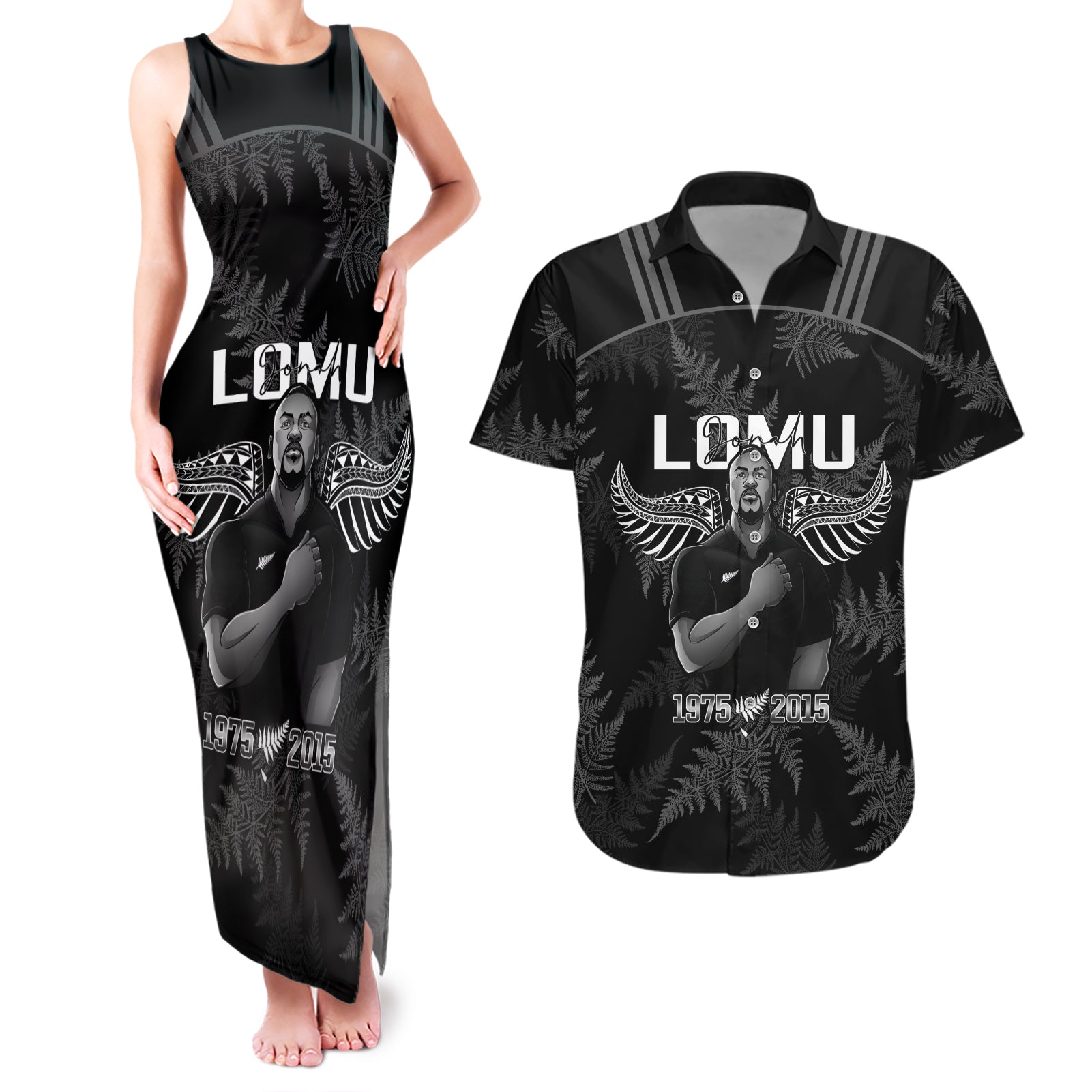 New Zealand Silver Fern Rugby Couples Matching Tank Maxi Dress and Hawaiian Shirt Aotearoa Godfather Proud Gone But Never Forgotten LT14 Black - Polynesian Pride