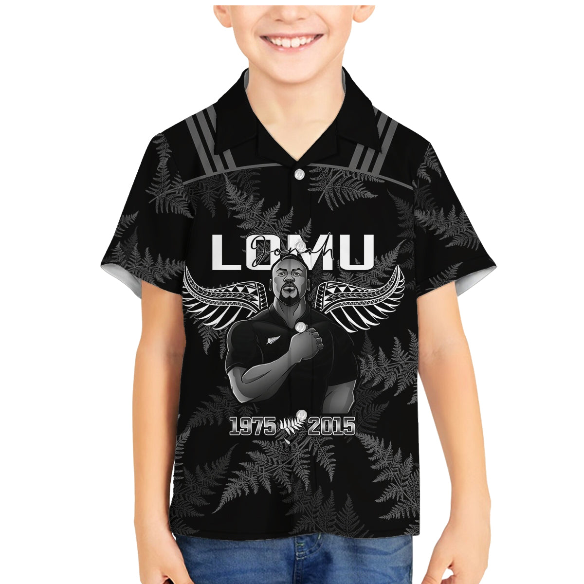 New Zealand Silver Fern Rugby Family Matching Mermaid Dress and Hawaiian Shirt Aotearoa Godfather Proud Gone But Never Forgotten LT14 Son's Shirt Black - Polynesian Pride