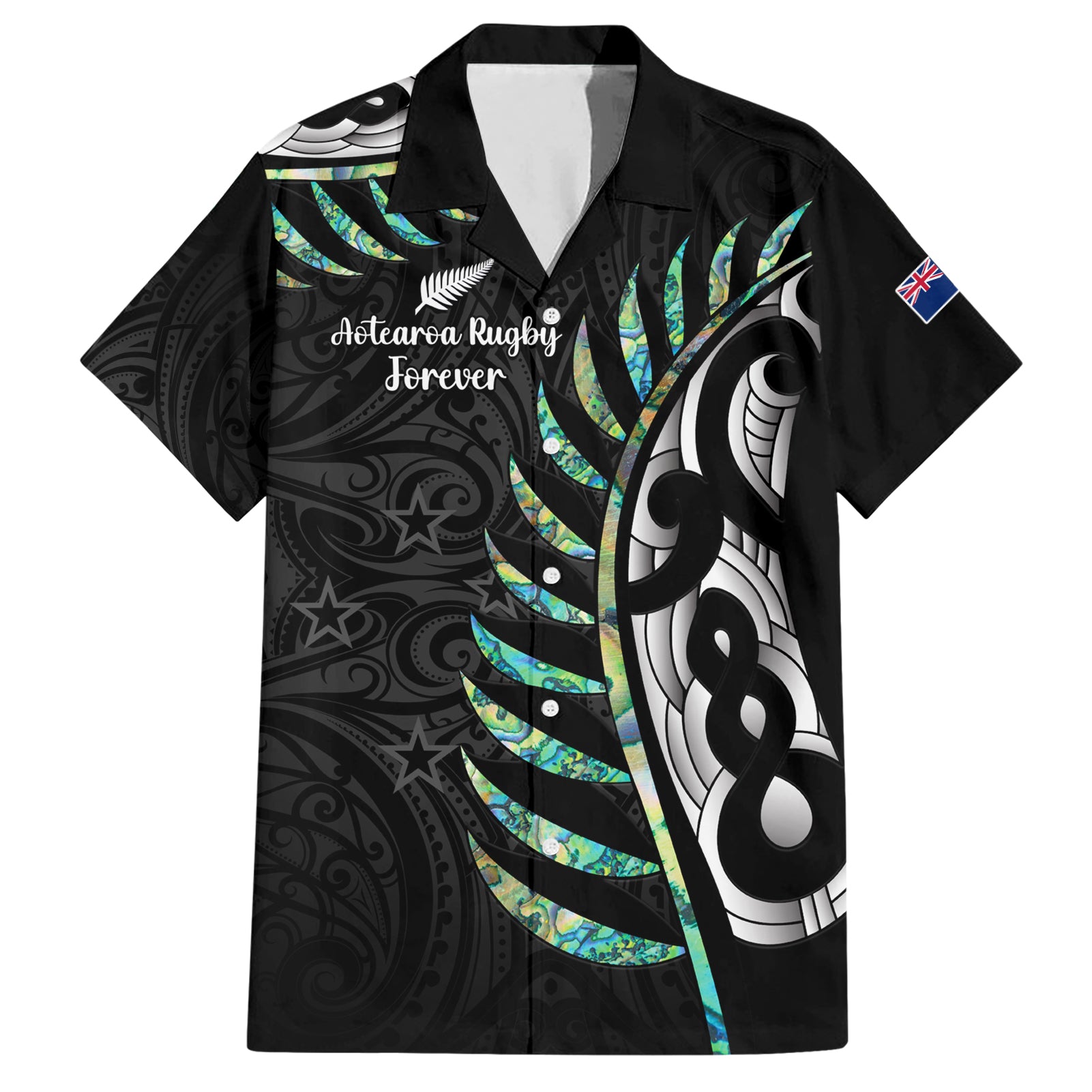 Personalised New Zealand Silver Fern Rugby Hawaiian Shirt Paua Shell With Champions Trophy History NZ Forever LT14 Black - Polynesian Pride