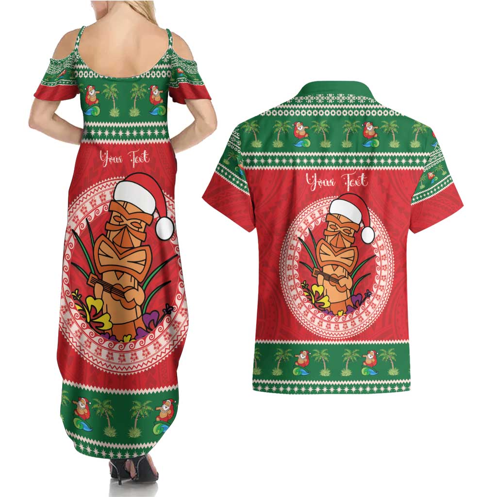 Personalized Hawaii Christmas Couples Matching Summer Maxi Dress and Hawaiian Shirt Tiki Santa Mele Kalikimaka LT14 - Polynesian Pride