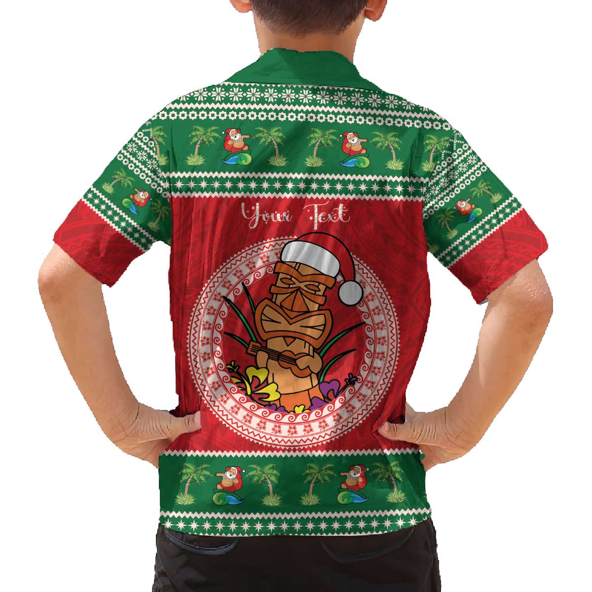 Personalized Hawaii Christmas Family Matching Off The Shoulder Long Sleeve Dress and Hawaiian Shirt Tiki Santa Mele Kalikimaka LT14 - Polynesian Pride
