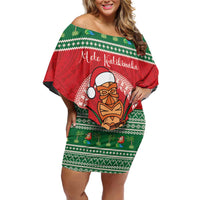 Personalized Hawaii Christmas Family Matching Off Shoulder Short Dress and Hawaiian Shirt Tiki Santa Mele Kalikimaka