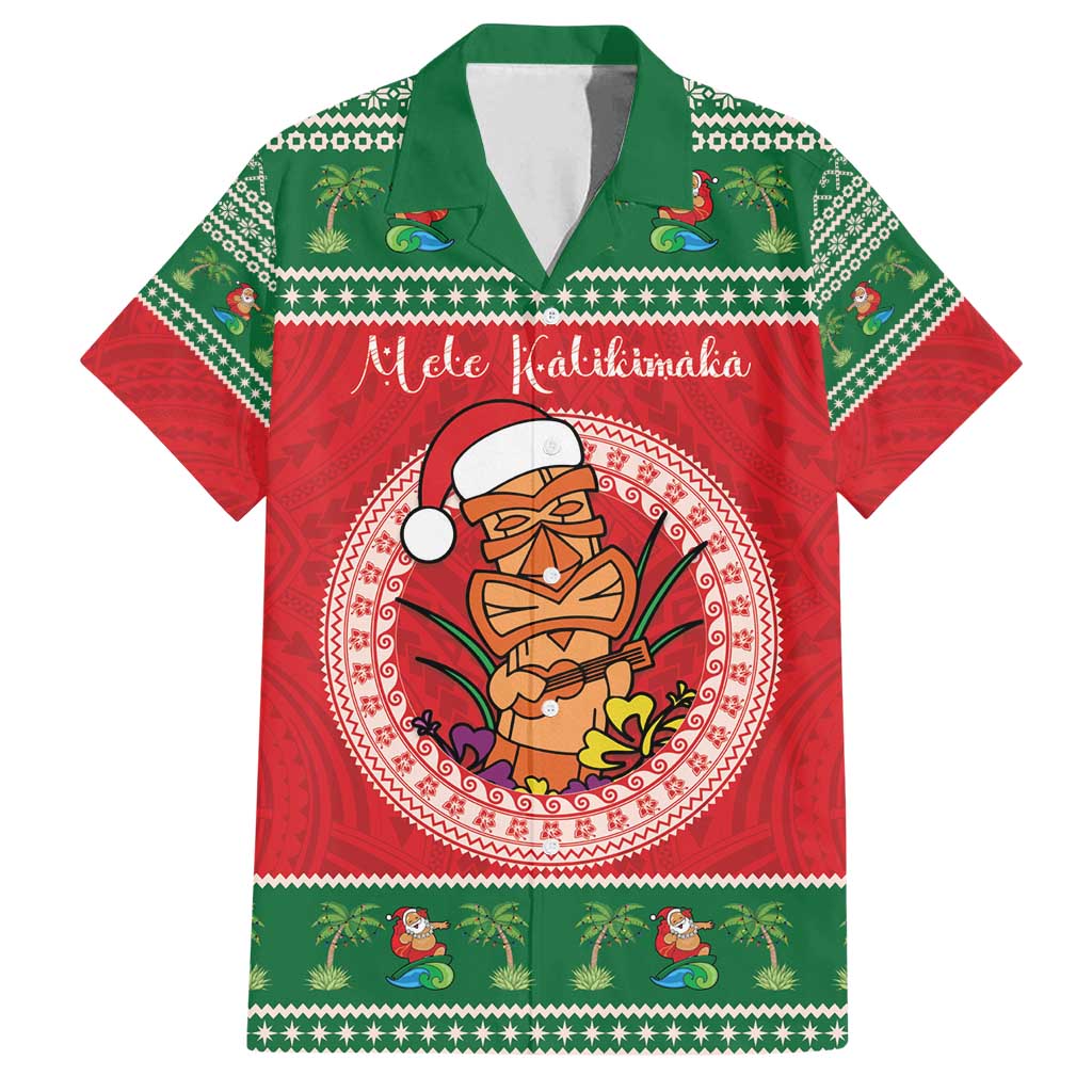 Personalized Hawaii Christmas Family Matching Tank Maxi Dress and Hawaiian Shirt Tiki Santa Mele Kalikimaka LT14 Dad's Shirt - Short Sleeve Red - Polynesian Pride