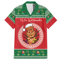Personalized Hawaii Christmas Family Matching Tank Maxi Dress and Hawaiian Shirt Tiki Santa Mele Kalikimaka LT14 Dad's Shirt - Short Sleeve Red - Polynesian Pride