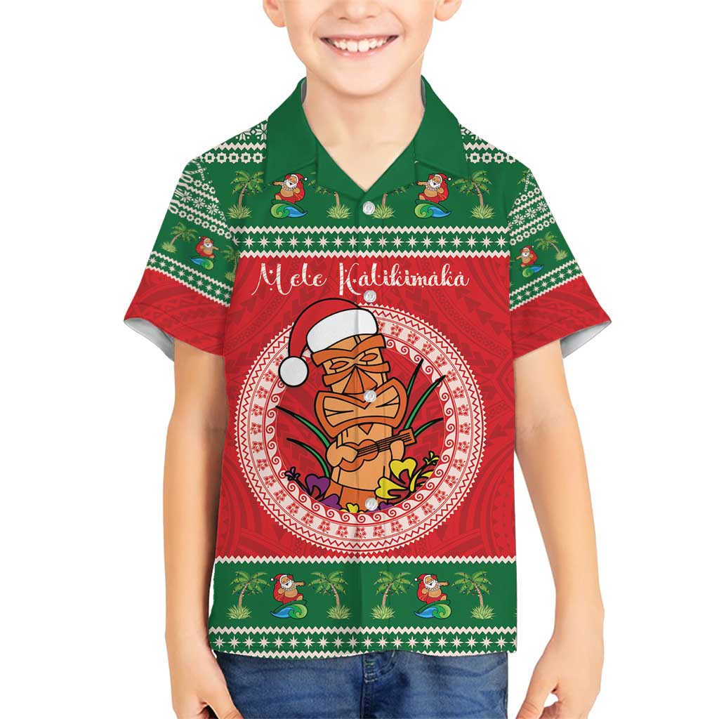 Personalized Hawaii Christmas Family Matching Tank Maxi Dress and Hawaiian Shirt Tiki Santa Mele Kalikimaka LT14 Son's Shirt Red - Polynesian Pride