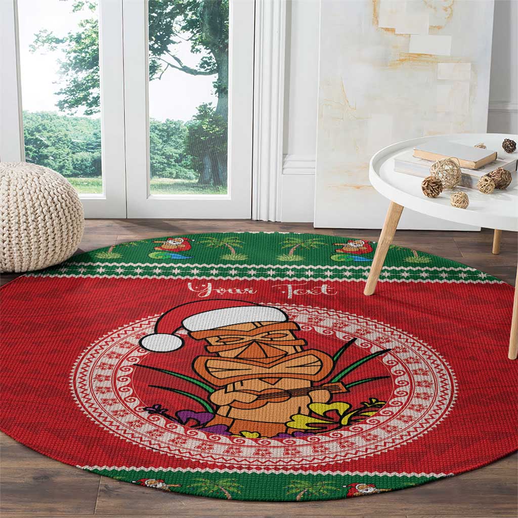 Personalized Hawaii Christmas Round Carpet Tiki Santa Mele Kalikimaka