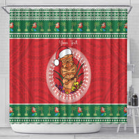 Personalized Hawaii Christmas Shower Curtain Tiki Santa Mele Kalikimaka