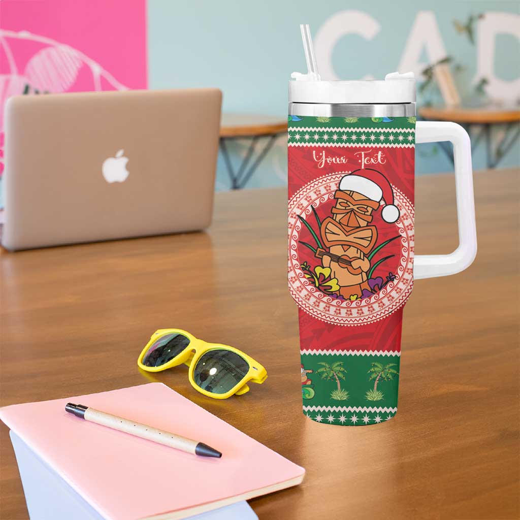 Personalized Hawaii Christmas Tumbler With Handle Tiki Santa Mele Kalikimaka