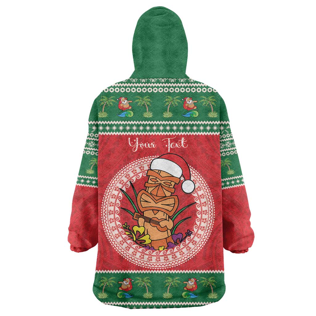 Personalized Hawaii Christmas Wearable Blanket Hoodie Tiki Santa Mele Kalikimaka