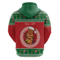 Personalized Hawaii Christmas Zip Hoodie Tiki Santa Mele Kalikimaka