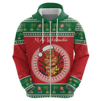Personalized Hawaii Christmas Zip Hoodie Tiki Santa Mele Kalikimaka