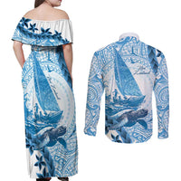 New Zealand Saling Couples Matching Off Shoulder Maxi Dress and Long Sleeve Button Shirt Aotearoa Yacht Racing - Born To Sail