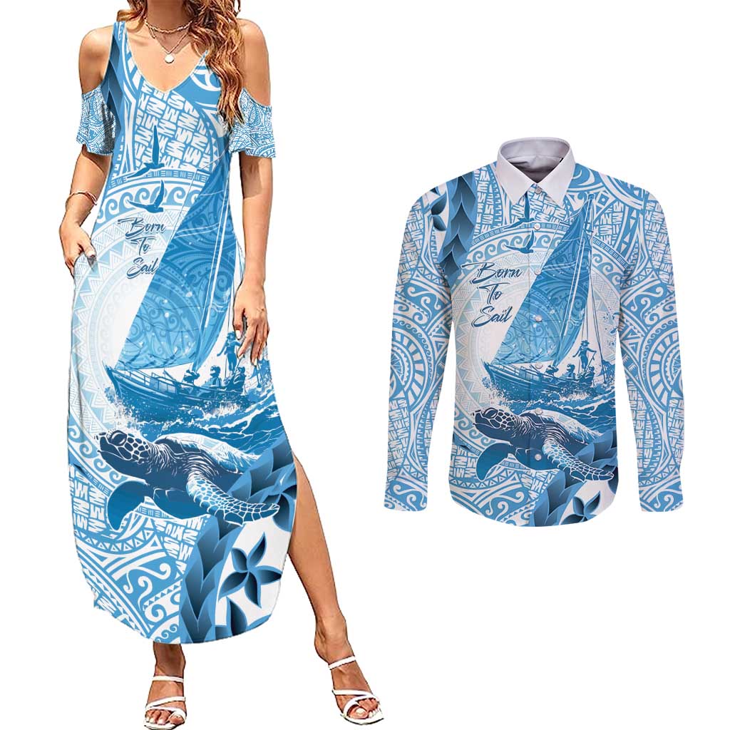 New Zealand Saling Couples Matching Summer Maxi Dress and Long Sleeve Button Shirt Aotearoa Yacht Racing - Born To Sail