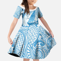 New Zealand Sailing Family Matching Short Sleeve Bodycon Dress and Hawaiian Shirt Aotearoa Yacht Racing - Born To Sail LT14 Daughter's Dress Blue - Polynesian Pride