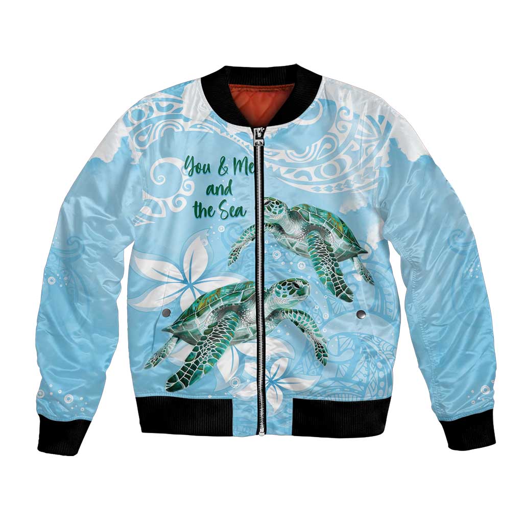 Personalised Polynesia Valentine's Day Bomber Jacket SeaTurtle Couple Polynesian - Fairy Sparkles Color LT14 Unisex Blue - Polynesian Pride