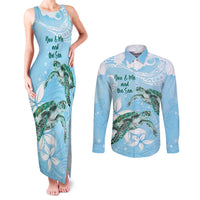 Personalised Polynesia Valentine's Day Couples Matching Tank Maxi Dress and Long Sleeve Button Shirt SeaTurtle Couple Polynesian - Fairy Sparkles Color