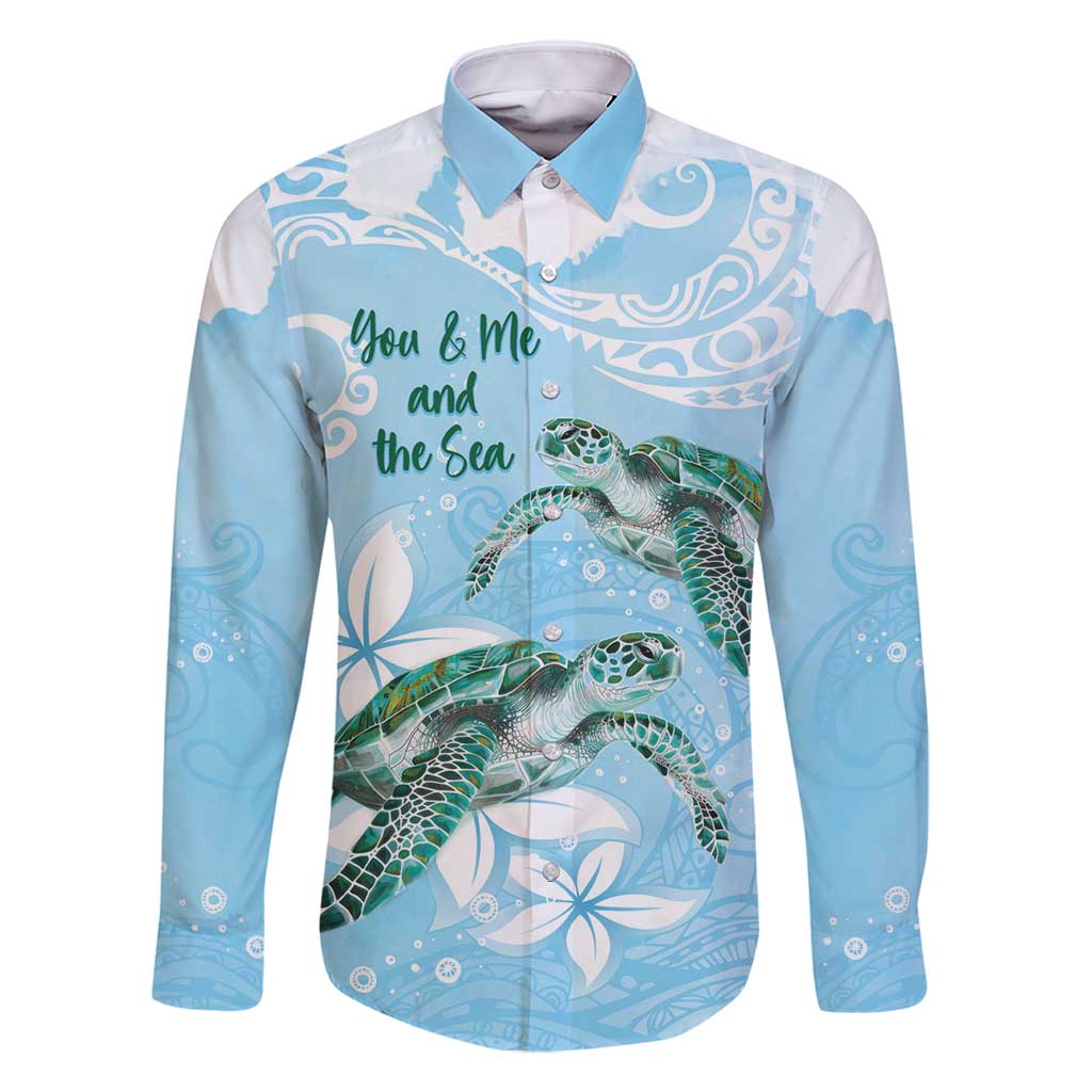 Personalised Polynesia Valentine's Day Family Matching Tank Maxi Dress and Hawaiian Shirt SeaTurtle Couple Polynesian - Fairy Sparkles Color LT14 Dad's Shirt - Long Sleeve Blue - Polynesian Pride