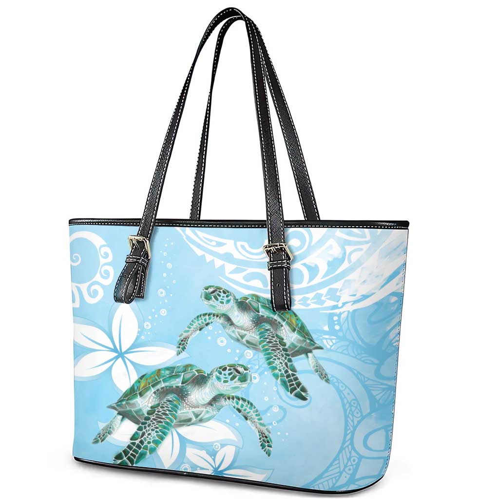 Polynesia Valentine's Day Leather Tote Bag SeaTurtle Couple Polynesian - Fairy Sparkles Color