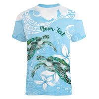 Personalised Polynesia Valentine's Day Women V-Neck T-Shirt SeaTurtle Couple Polynesian - Fairy Sparkles Color