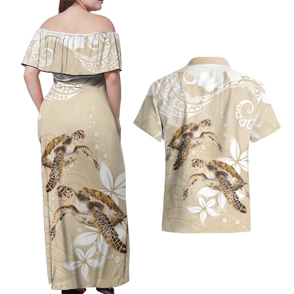 Happy Valentine's Day Polynesia Couples Matching Off Shoulder Maxi Dress and Hawaiian Shirt SeaTurtle Couple Polynesian - Pollinate Color