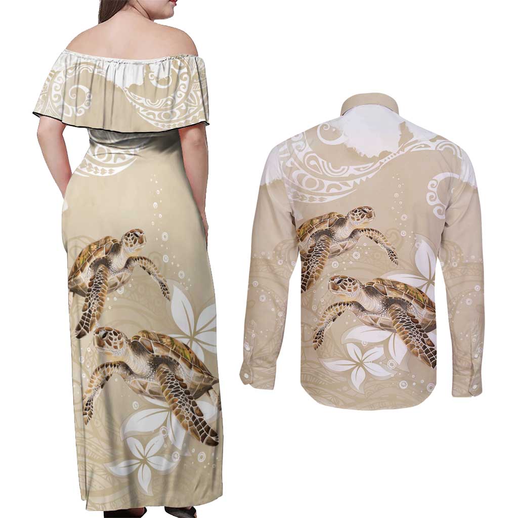 Happy Valentine's Day Polynesia Couples Matching Off Shoulder Maxi Dress and Long Sleeve Button Shirt SeaTurtle Couple Polynesian - Pollinate Color
