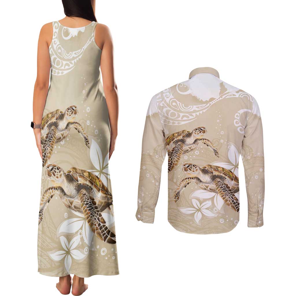 Happy Valentine's Day Polynesia Couples Matching Tank Maxi Dress and Long Sleeve Button Shirt SeaTurtle Couple Polynesian - Pollinate Color