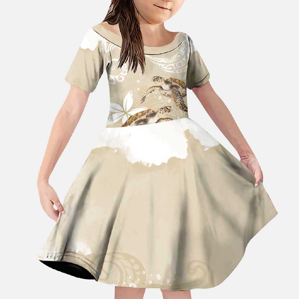 Happy Valentine's Day Polynesia Family Matching Tank Maxi Dress and Hawaiian Shirt SeaTurtle Couple Polynesian - Pollinate Color LT14 Daughter's Dress Beige - Polynesian Pride