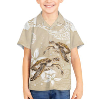 Happy Valentine's Day Polynesia Family Matching Tank Maxi Dress and Hawaiian Shirt SeaTurtle Couple Polynesian - Pollinate Color LT14 Son's Shirt Beige - Polynesian Pride