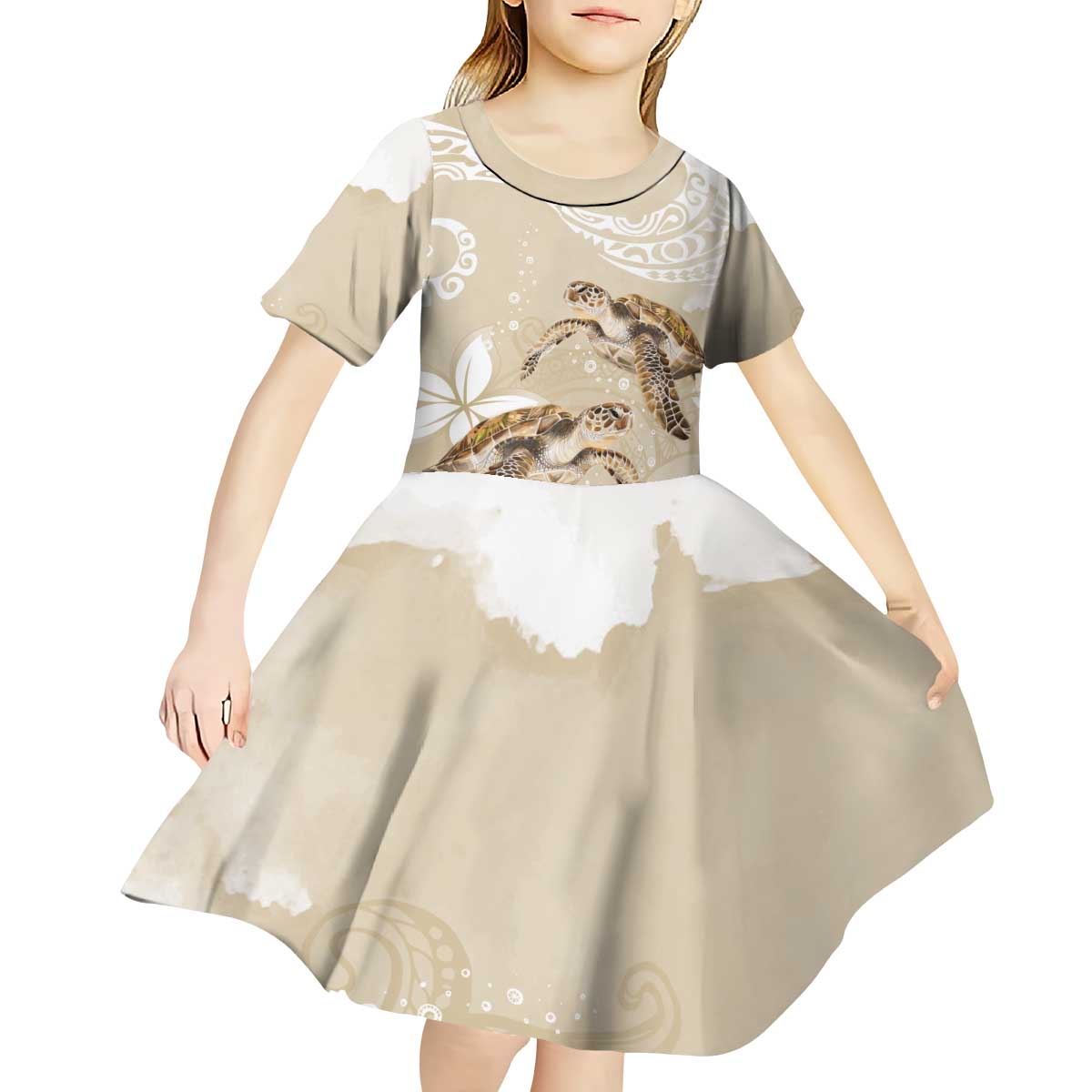 Happy Valentine's Day Polynesia Kid Short Sleeve Dress SeaTurtle Couple Polynesian - Pollinate Color