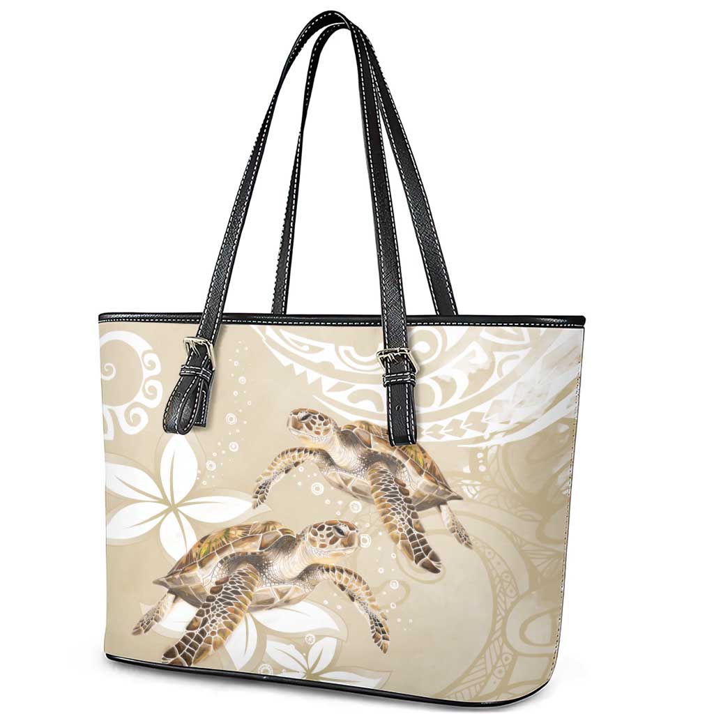 Happy Valentine's Day Polynesia Leather Tote Bag SeaTurtle Couple Polynesian - Pollinate Color