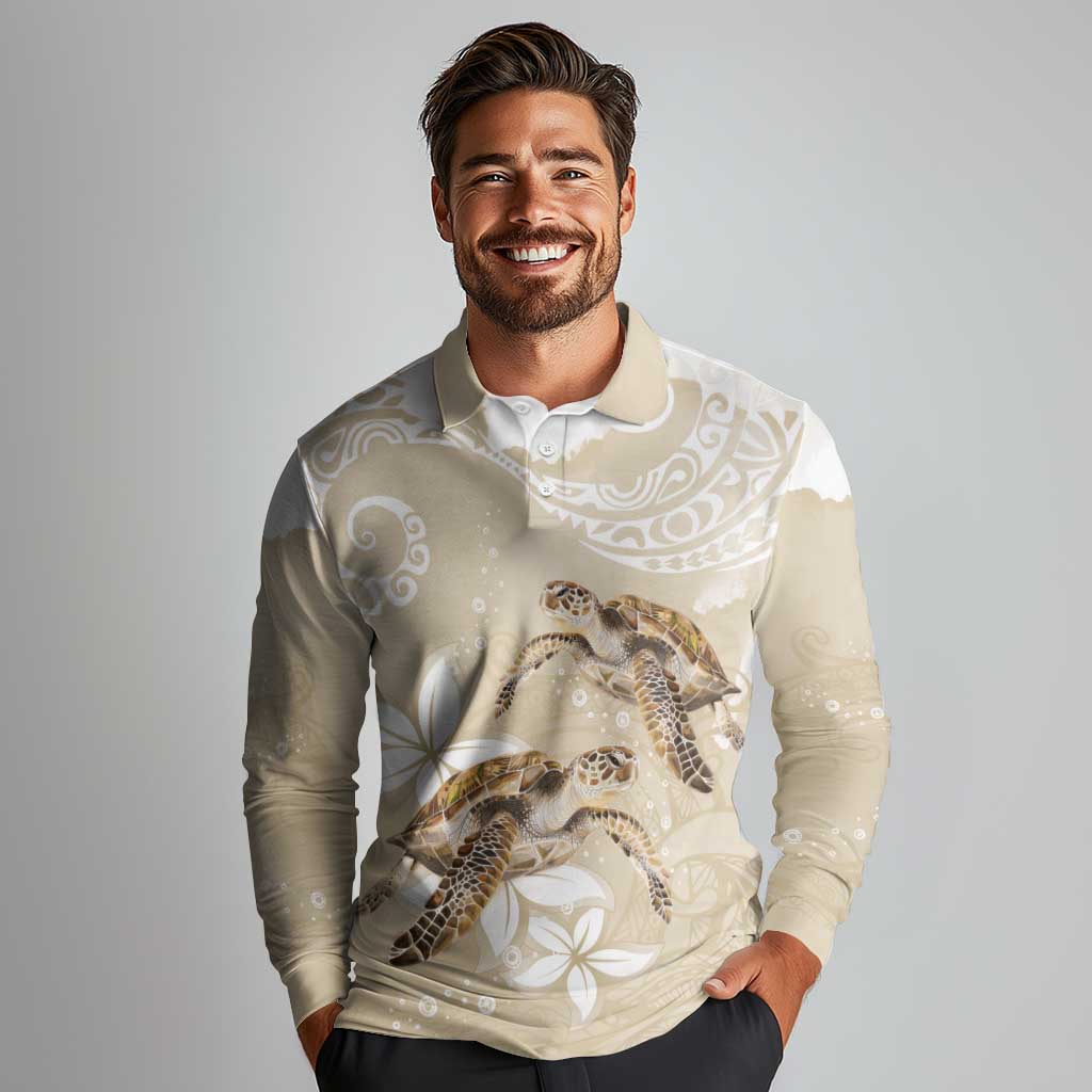 Happy Valentine's Day Polynesia Long Sleeve Polo Shirt SeaTurtle Couple Polynesian - Pollinate Color
