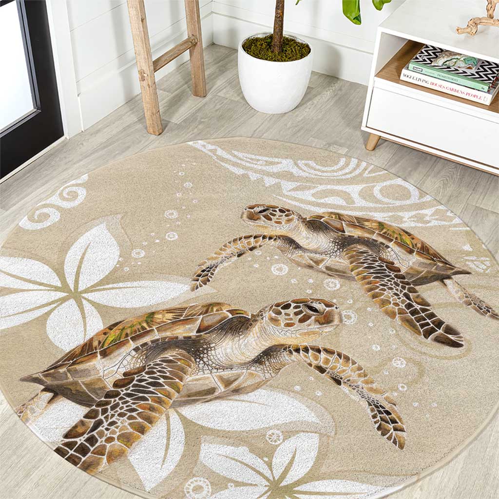 Happy Valentine's Day Polynesia Round Carpet SeaTurtle Couple Polynesian - Pollinate Color LT14 Beige - Polynesian Pride
